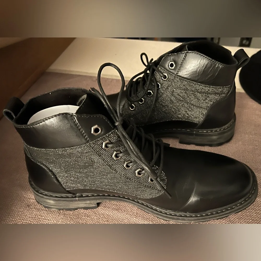 Jousen Leather Chukka Boots Mens‎ 10.5 Black Lace Up Ankle Dress Casual